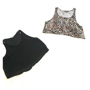 2 Racerback Festival Crop Top Tanks Leopard print